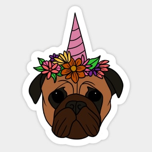 Pug unicorn, Pug for Women and Girls Floral Gift Sticker